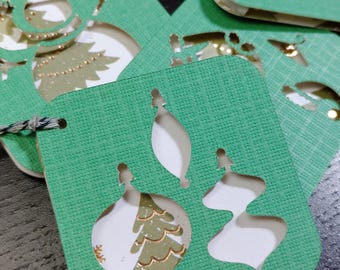 Christmas Green and Gold Foil Classic Square 3D Gift Tags Set of 6