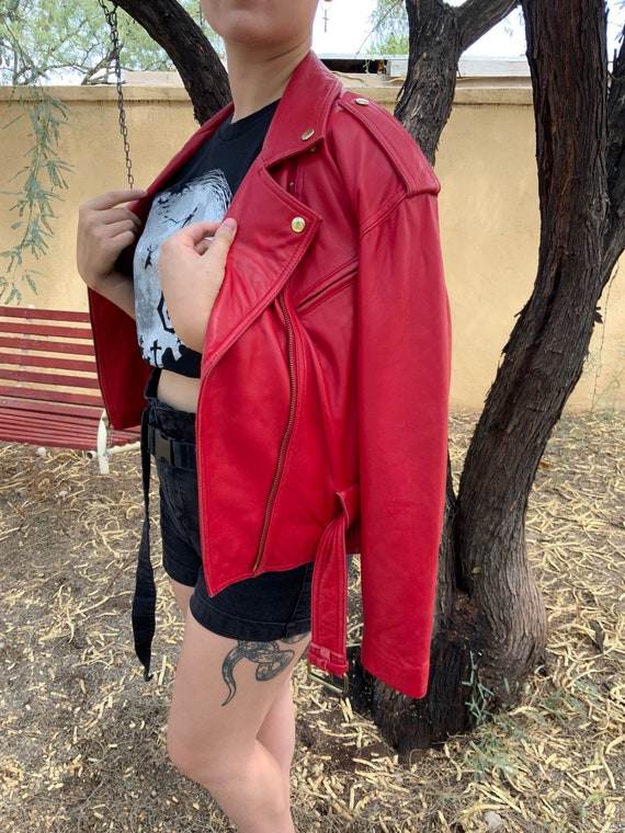Vtg 80s Wilsons Red Leather Motorcycle Jacket