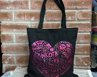NKOTB 80s Grafitti Collage Heart Pink Foil Reversible Tote Bag