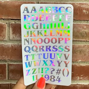 アルファベットタイポグラフィポルコホログラフィックビニールステッカーシート