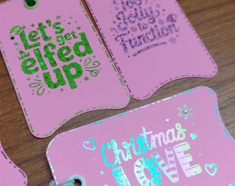 Christmas Hot Pink Foil Rhinestone Gift Tag Set of 6