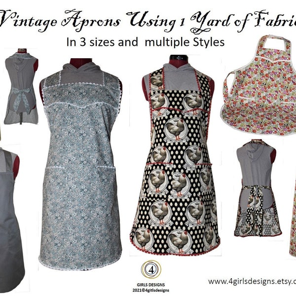 Vintage Apron PDF Sewing Pattern Using 1 Yard of Fabric. Gender Neutral. Easy Apron Pattern with Pockets. Immediate Download. 34 Pages