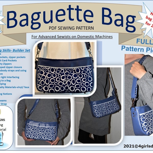 Instant Download Betty Baguette Bag PDF Sewing Pattern with Full Tutorial, Baguette Bag, Handmade Sewing. Video Available. Original Pattern