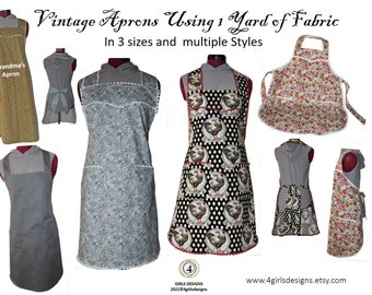 Vintage Apron PDF Sewing Pattern Using 1 Yard of Fabric. Gender Neutral. Easy Apron Pattern with Pockets. Immediate Download. 34 Pages