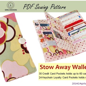 Stow Away Wallet Instant Download Nähen Muster Kreditkarte Organisator - hält bis zu 60 Kreditkarten und 48 Kundenkarten Schnittmuster pdf