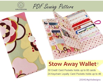 Stow Away Wallet Instant Download Sewing Pattern Credit Card Organizer-holds up to 60 Credit Cards and 48 Loyalty Cards sewing pattern pdf