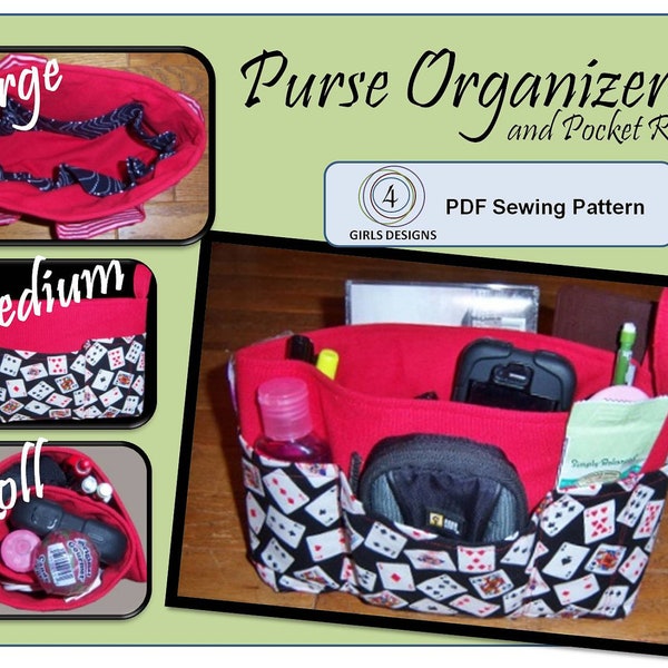 Purse Organizer Sewing Pattern PDF. Instant Download Sewing Pattern iPad, Nook, Kindle Fire & More: size 3 Purse Organizer Inserts