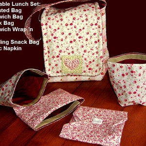 2019 Eco Friendly Picnic Lunch Set PDF Sewing Pattern. Instant Download. Lunch Bag. Sandwich Bag, Snack Bag. Fabric Napkin. Sandwich Wrap image 1