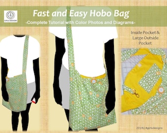 NEW Fast & Easy Hobo Bag Sewing Tutorial with Color Photos and Diagrams, Step by step, Make it Yourself