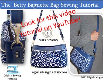 Instant Download Betty Baguette Bag PDF Sewing Pattern with Full Tutorial, Baguette Bag, Handmade Sewing. Video Available. Original Pattern