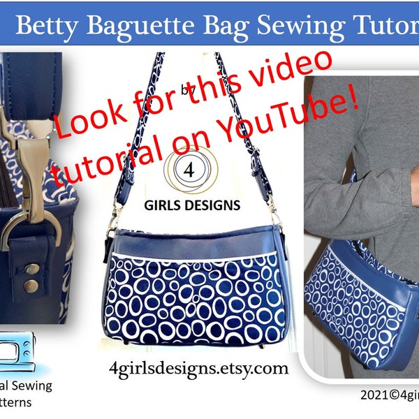 Instant Download Betty Baguette Bag PDF Sewing Pattern with Full Tutorial, Baguette Bag, Handmade Sewing. Video Available. Original Pattern