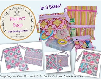 Instant Download Sewing Pattern: Embroidery Project Organizer Bags 3 Sizes for Punch Needle, Hand Embroidery, Cross Stitch, Needlework