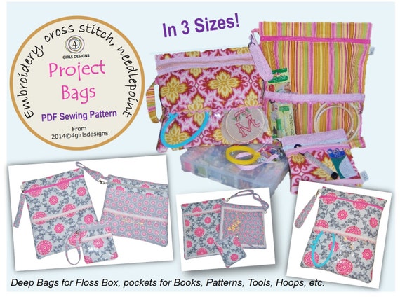 Instant Download Sewing Pattern Embroidery Project Organizer Bags 3 Sizes for Punch Needle Hand Embroidery Cross Stitch Needlework Etsy