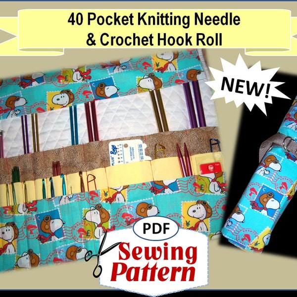 40 Pocket Knitting Needle and Crochet Hook Organizer Roll PDF Very Easy Sewing Tutorial INSTANT DOWNLOAD