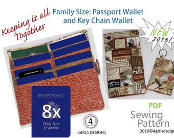 New Instant Download Sewing Pattern Family Size Passport Wallet and Key Chain Wallet. Keep It All Together.