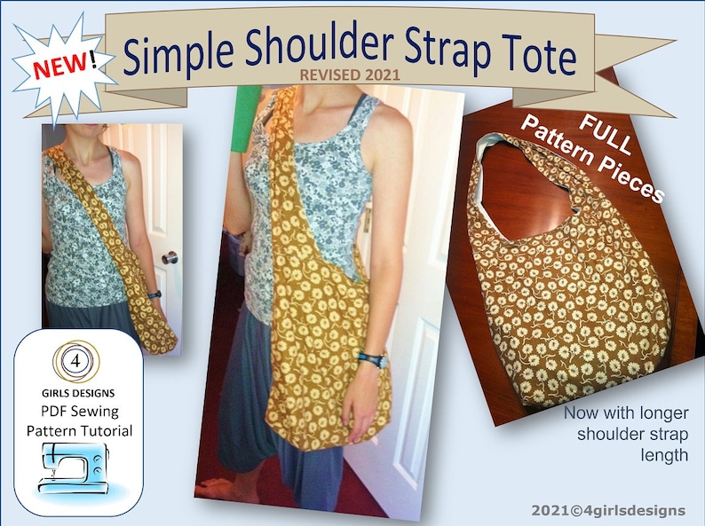 Hobo Sewing Pattern. 2021 Revised Simple Shoulder Strap Cross Body Tote HOBO Bag Sewing Pattern image 2
