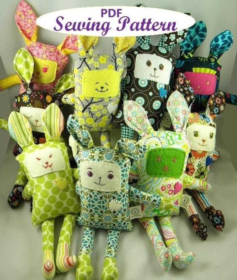 INSTANT DOWNLOAD Funny Bunny pdf ePattern for Sewing Your Own Bunnies NOW in Three Sizes image 1