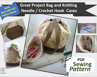 Great Padded Project Bag Sewing Pattern, PDF, including Needle Case, Needle Sleeve Sewing Pattern. Organizing Knitting and Crochet Supplies