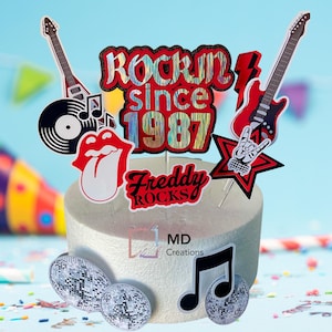Rockin&#39; Since [Year] Cake Topper: Rock n&#39; Roll Party Decor