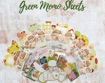 Green Kawaii Memos for Journals, Planners and Snail Mail