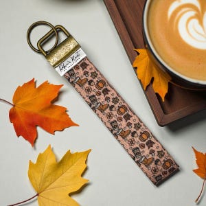 Pumpkin Spice Wristlet Keychain | Cozy Fall Keychain | Coffee Lover Gift | Fabric Key Fob | Autumn Accessory