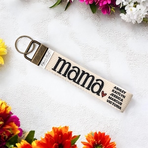 Regalo para mamá / Llavero de tela hecho a mano / Llavero con nombre personalizado para casa y coche / Regalo para ella / Llavero de regalo personalizado