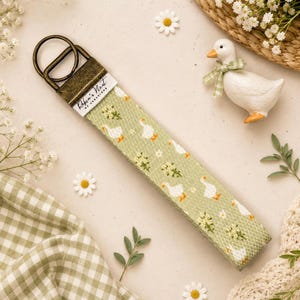 Silly Goose Fabric Wristlet Keychain | Cottagecore Floral Key Fob