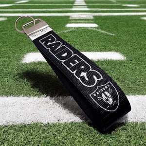 Father's Day | Handmade Fabric Wrist Keychain Key Fob | Oakland Raiders Gift for Him & Her | House, Car Key Ring | Football Fan Keychain