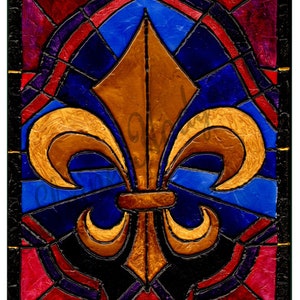 Stained Glass Colorful Fleur de Lis Print from Original Artwork