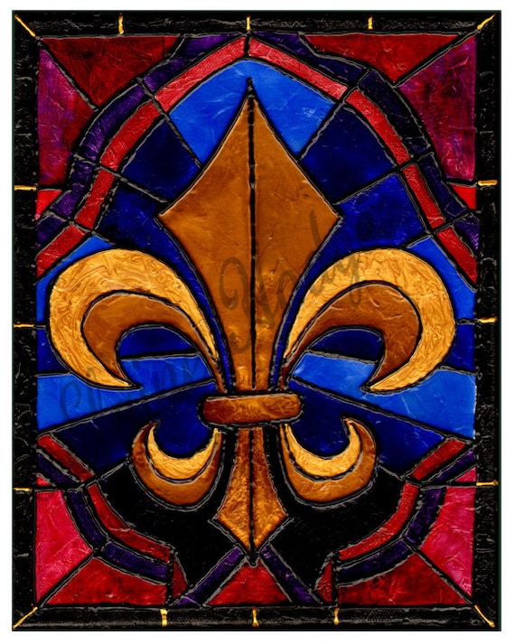 Stained Glass Colorful Fleur de Lis Print from Original Etsy