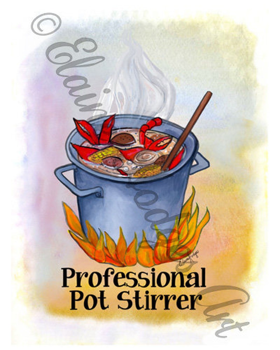 Professional Pot Stirrer Seafood Boil Pot Art Print From Original Artwork 