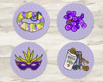 New Orleans Louisiana Mardi Gras Fabric Neoprene Coasters made from Original Artwork