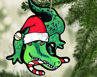 Huge Louisiana Gator Christmas Ornament made from Original Artwork, Double Sided