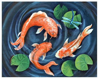 Swimming Koi Fish Print from Original Art