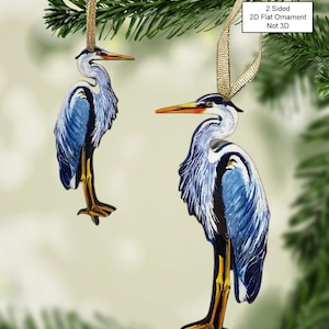 Blue Heron Ornament made from Original Artwork, Double Sided
