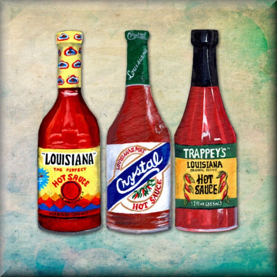 Three Louisiana Hot Sauce Bottles Tile Made With Original Art 