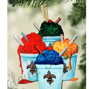 New Orleans Colorful Snoball, Snowball Ornament made from Original Art, 2 Sided Ornament, Available in 2 Sizes