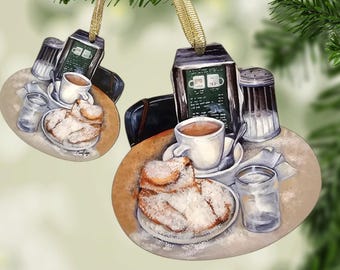 New Orleans Louisiana Cafe Du Monde Ornament made from Original Art, Double sided