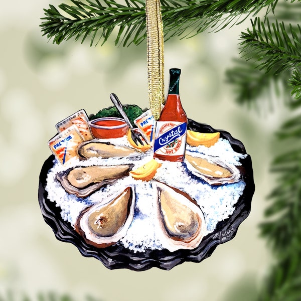 Louisiana Seafood Oyster Platter Ornament made from Original Artwork, Laser Cut 2 Sided Ornament