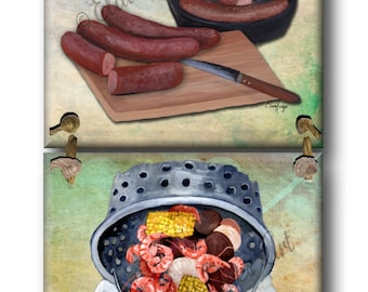 Tile Set, New Orleans, Louisiana Cajun Creole Cuisine from Original Art