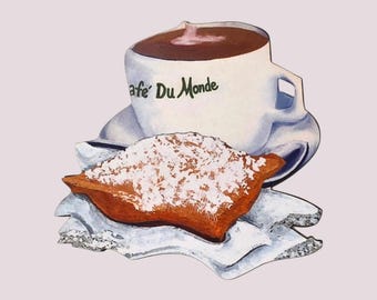 New Orleans Louisiana Cafe au Lait Coffee and Beignet Doughnuts MAGNET from Original Artwork