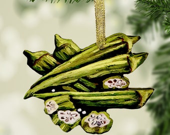 Home Grown Okra Ornament made from Original Artwork, Laser Cut 2 Sided Ornament