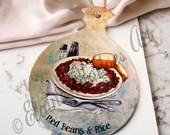 Ceramic Hot Plate Red Beans & Rice made with Original Art, Cork Backing