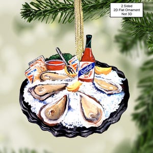 Louisiana Seafood Oyster Platter Ornament made from Original Artwork, Laser Cut 2 Sided Ornament