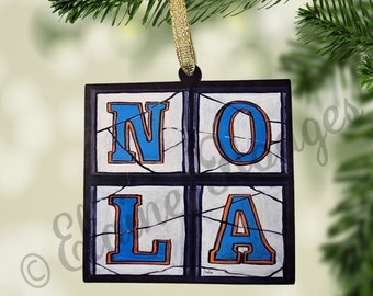 New Orleans Louisiana Street Square Tile Ornament, made from Original Art, Two Sided