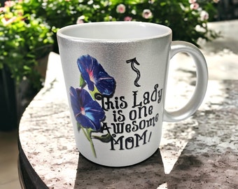 Silver Ceramic Mom/Mother's Day Morning Glory Mug made from Original Painting