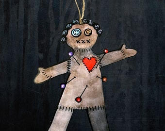 New Orleans Louisiana Voodoo Doll Ornament made from Original Artwork, Two Sided, 2 Sizes Available