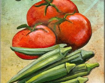 8 x 10 Ceramic Art Tile - Tomatoes and Okra