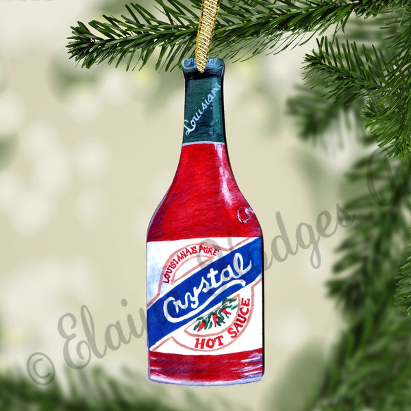 Louisiana Hot Sauce Ornament made from Original Artwork, Double Sided