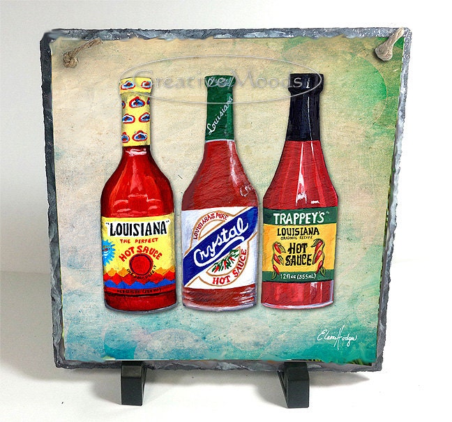 Three Louisiana Hot Sauce Bottles Slate Made With Original Art -  Sweden